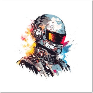 Man With Helmet Video Game Character Futuristic Warrior Portrait  Abstract Posters and Art